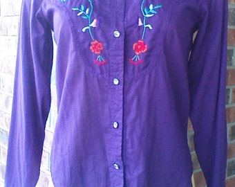 Unisex Shirt / 70's / Embroidered Purple Shirt / by CYRK IT / made in India / Rockabilly Clothing / Rodeo Wear /Petite