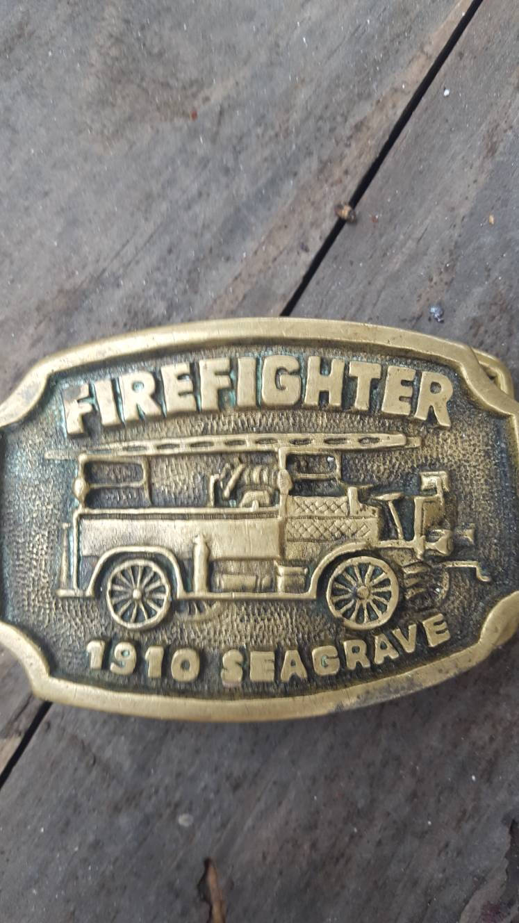 Brass Belt Buckle / Firefighter Buckle / 1910 Drag race Belt Buckle