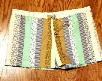 Artisan Shorts / Handmade Lined Fabric Strip Shorts / Front Tie Unisex Festival Clothing / Dhabby Chic / Boho Gypsy Shorts