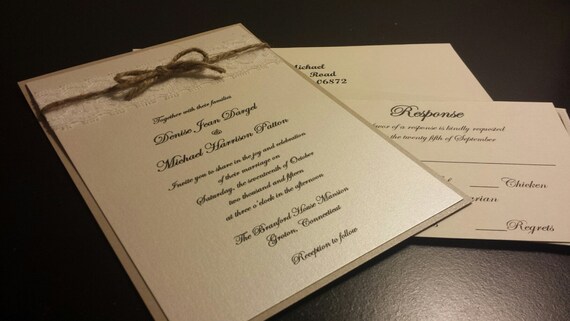 Rustic Chic Wedding Invitation Lace And Twine Invitation Etsy