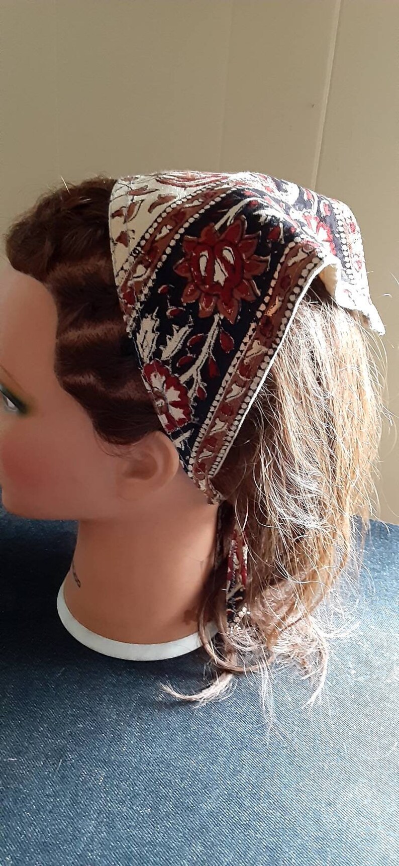Headband Bandana Hair Tie Back Triangle Kerchief. Retro Tan Etsy