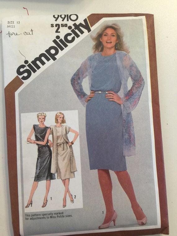 pre cut dress patterns Miss Petite Size 12 Dress & Unlined Coat Simplicity #9910. Pre-cut Sew  Pattern
