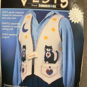 Country Kitten Vest Applique Kit, Fleece, Complete, easy ready to assemble c1995. Free Shipping!
