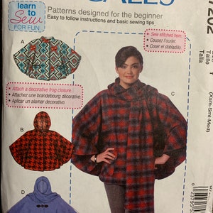 Misses PONCHOS Sizes Xsm, Sml, Med. McCalls #7202. Sewing Pattern for the Beginner