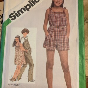 Girls 10 JUMPSUIT in Two Lengths and Sundress. Simplicity #9987 Retro Sewing Pattern Precut