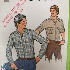 May include: A vintage sewing pattern for a long-sleeved shirt with a plaid design. The pattern number is 8444 and the size is 44. The pattern includes instructions for making the shirt.