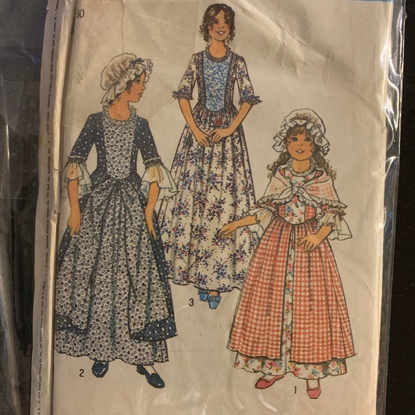 Pilgrim Colonial Girl Dress COSTUMES. Size 12 UNCUT Vintage Sewing Pattern.