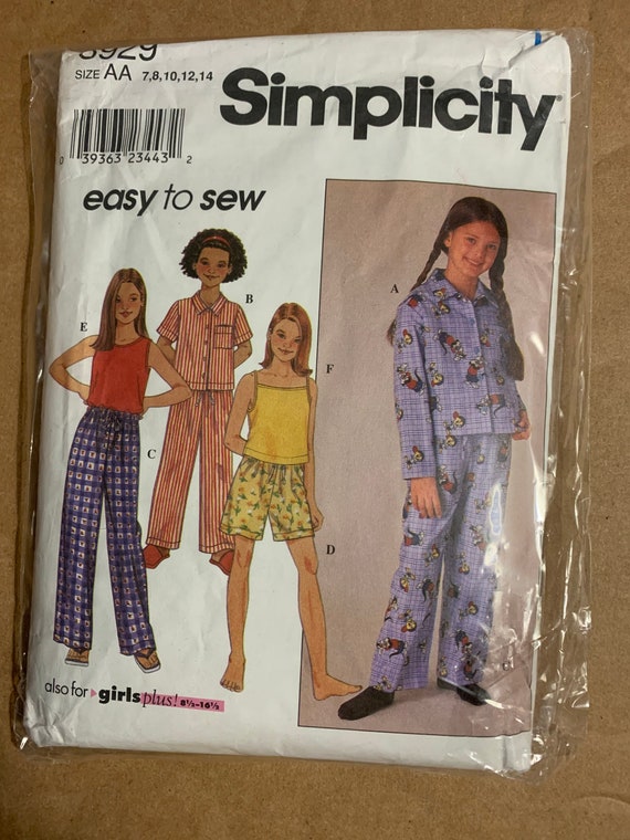 Girl Tween 7 14 Pajamas Pants Tops. Simplicity Easy to Sew 8929 Etsy Canada