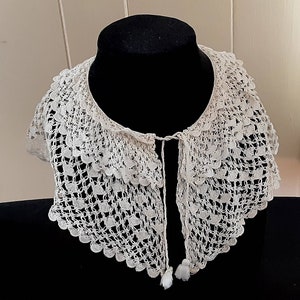 Antique Lace Collar Three Layers Hand Embroidered Scallop Edges BEAUTIFUL!