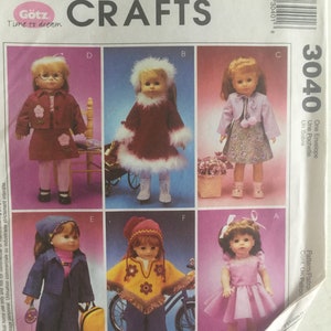 DOLL WARDROBE 18 inch. McCalls #3040.  Ballerina, Santa Baby, Poncho, Flower Child, Sewing Pattern
