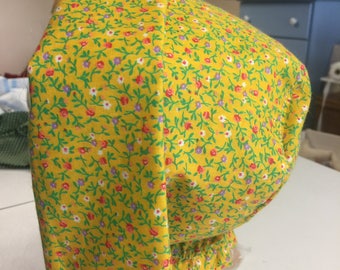 Child's SMALL 3-4 Bright Yellow Floral Pioneer Sun Bonnet Prairie Colonial Hat