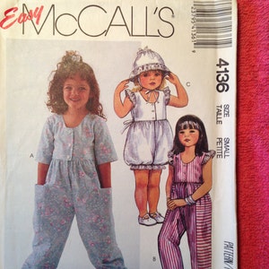 Girls Size SMALL Jumpsuit, Romper, Bonnet McCalls #4135 sewing pattern