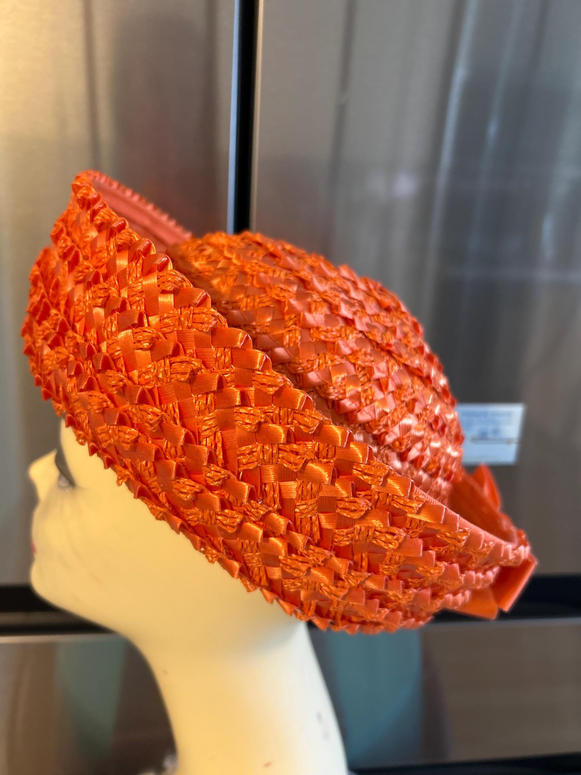 Vintage Womens Pillbox Hat Orange Flat Top Woven Bow Cocktail Formal MARKO HATS Pillbox 1960s Vintage Hats for Women for sale | eBay main image 2