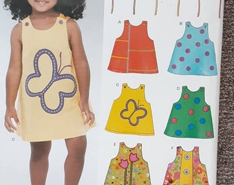 Girls Sizes 1/2 to 4 Summer Applique Dress & Brimmed Hat. New Look #6360 sewing pattern.