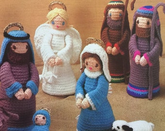Religious Creche Set Manger Scene Baby Jesus Mary Shepherds Angel CHRISTMAS Crochet  Instant Download!