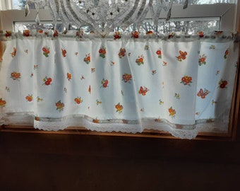 Retro Kitchen Lined VALANCE or Privacy Panel Mushroom Floral Butterfly Lace Trim Option 70s Dining Room Curtain, No Iron 15 x 62 inches