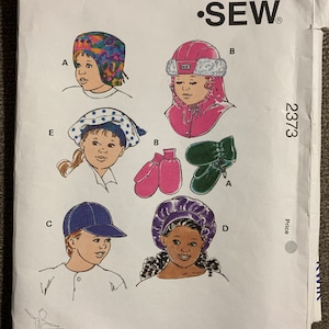 Children's Winter Hats and Mittens.  Kwik Sew #2373. All Sizes included. Retro UNCUT Sewing Pattern
