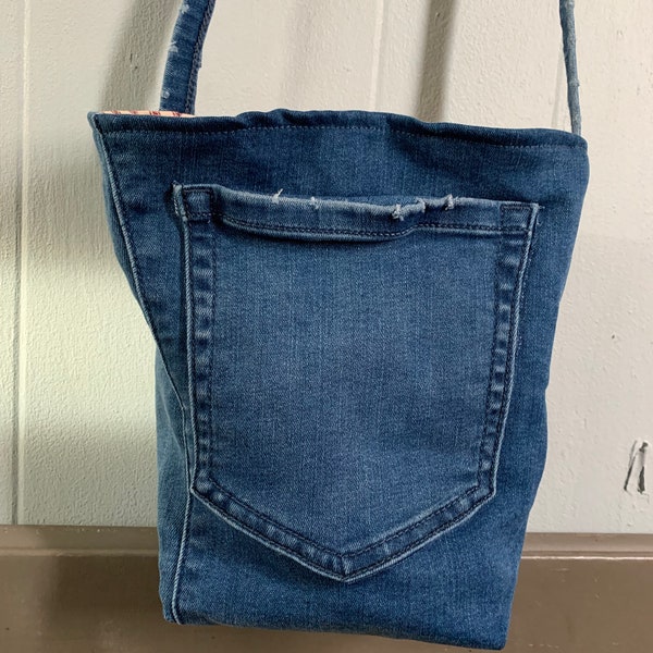 Upcycled Denim Jeans LUNCH Bag Kleine TOTE, Waschbar. Schweres Baumwollkissen Inlett Futter, Taschen. Einzigartige OOAK