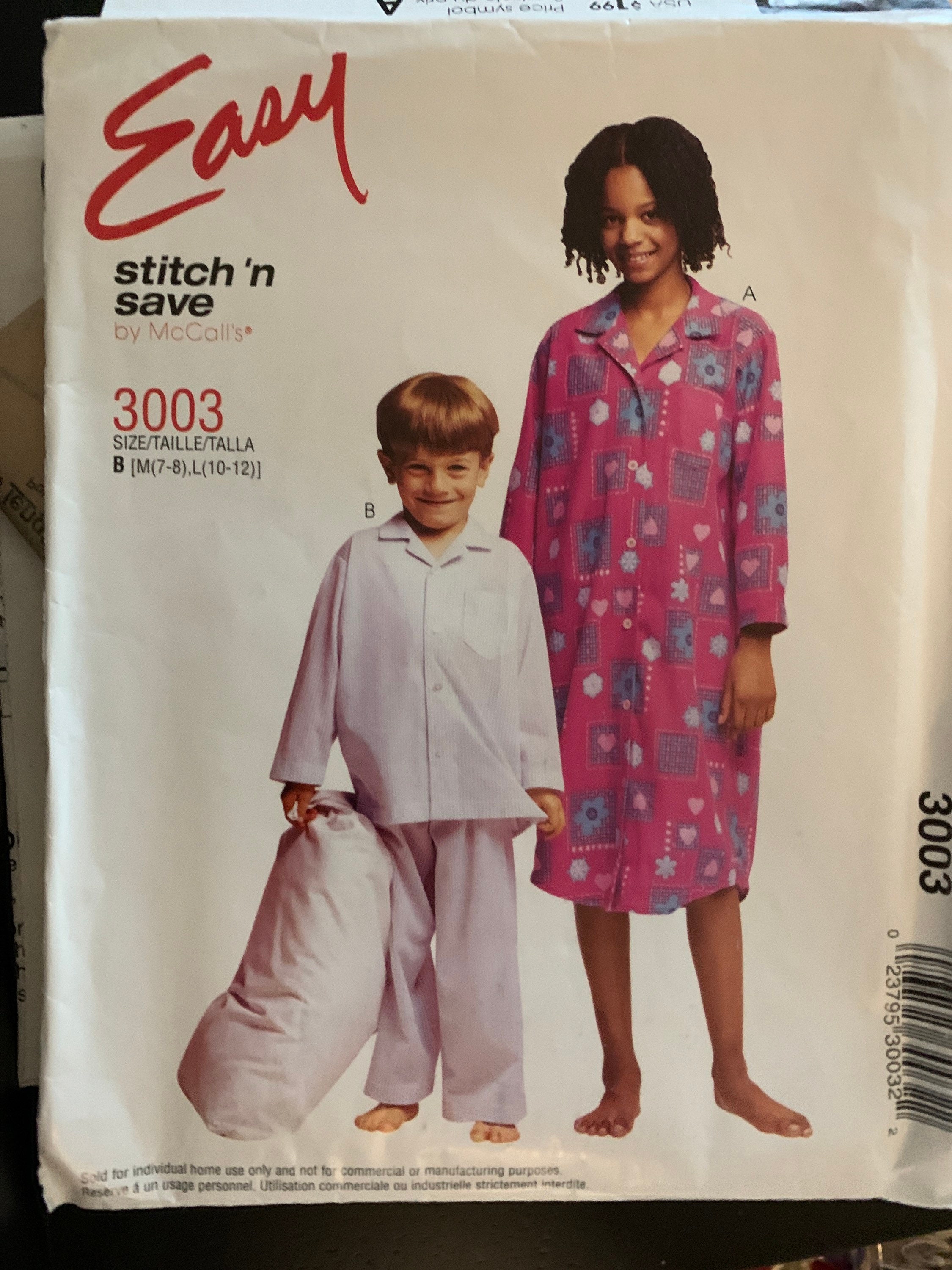 Night Shirt Pajamas for Kids Sizes 7-8 and 10-12 Included. Mccalls EASY  Stitch N Save 3003. Uncut Sewing Pattern - Etsy
