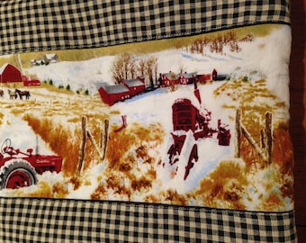 Alfombrilla perfumada para tractor Farmall, con escena de granero de caballos y cuadros negros caseros