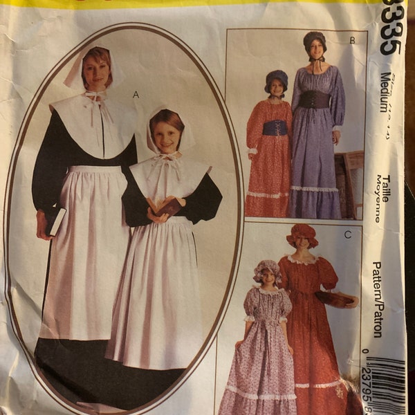 Girls 12-14 Puritan, Colonial, Centennial, 17th Century Costume.  Simplicity Costumes #8335 Uncut Vintage Sewing Pattern