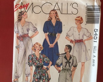 Miss DRESS and JUMPSUITS, Sizes 6-8-10. McCalls #5451 Vintage Sewing Pattern, Cut to Size 10