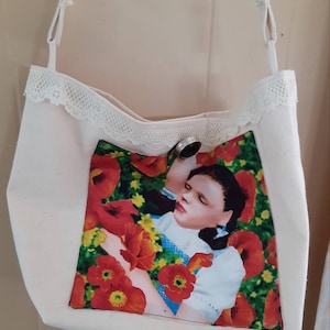 Wizard of Oz Character Theme CANVAS TOTE, Long Handle 3 Inside Pockets Reusable Washable 14 x 9 inches