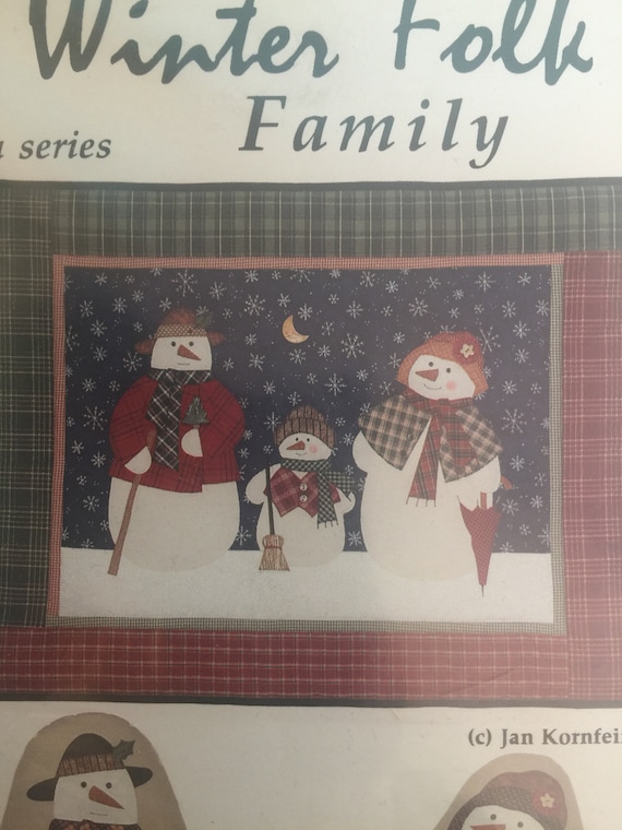 Fusible Web Applique Wall Hanging Pillow Patterns Winter Folk Family in two sizes HALF PRICE!