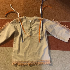 First Nation Tribal Ribbon Shirt, Child Sizes. Suede Fringe, Satin Trim. Ceremonial Pow Wow Regalia.