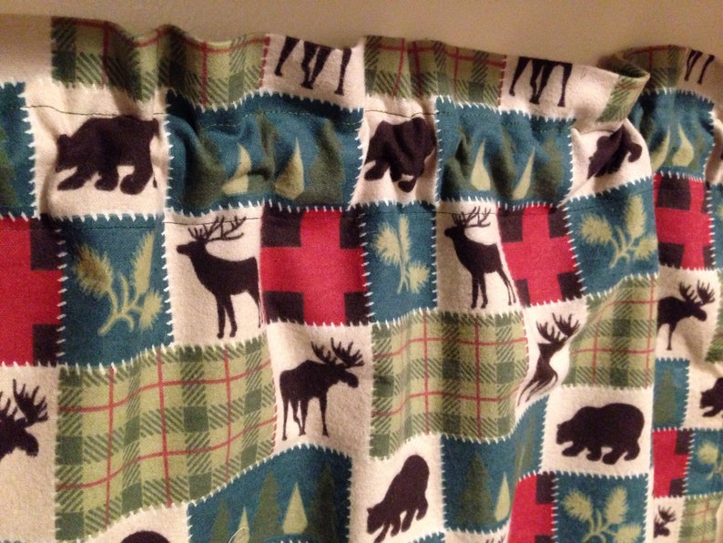 Flannel Curtain Deer Black Bear Lodge Flannel Curtain Valance - Etsy