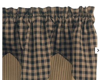 Zasłona warstwowa Sturbridge Black Check, 14 x 66 cali, dekoracja okna. Park Designs. Darmowa wysyłka.