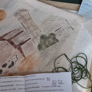 DIY Sewing Kit BARN Scene 9.5 inch Scented Hot Mat, Hand Stenciled. Fleece, Warm Wool - Complete, ready to assemble.
