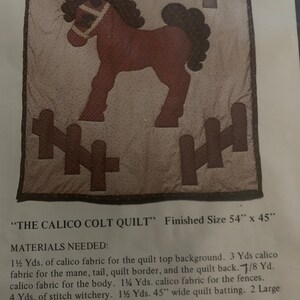 Quilt Pattern Colt The CALICO COLT Quilted Appliqued Wall Quilt. Pattern N-11 That ...