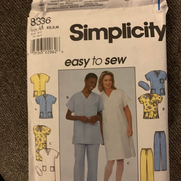 Misses Sizes XS-S-M SCRUBS Medical Smock Pants Dress Simplicity #8336, Sewing Pattern.