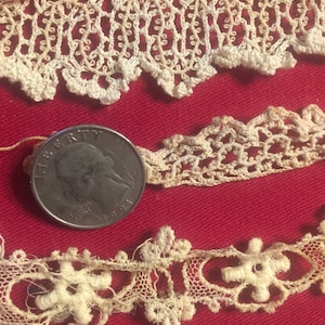 Reclaimed True ANTIQUE Laces, 2 Battenburg and 6 Shorts, Some Handworked Embroidery.