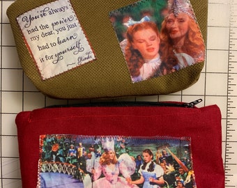 Glinda, Munchkins, Dorothy, Wizard of Oz Theme Small CLUTCH Zippered Cosmetic Bag 8 x 5”. Washable