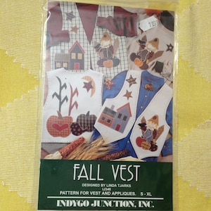 FALL VEST Scarecrow Pattern.  Applique.  S-XL.  c1994 #IJ340