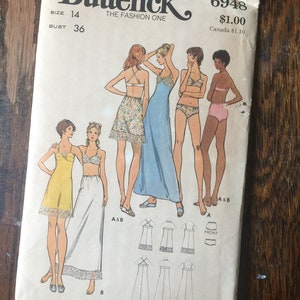 Vintage Lingerie Sewing Pattern, Butterick 6948, Misses Size 14, Bust 36 UNCUT