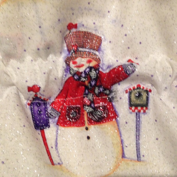 Christmas VALANCE Holiday SNOWMAN Bird Feeder Cardinal Shiny Snowflakes Curtain 15" VALANCE Toppers Handmade