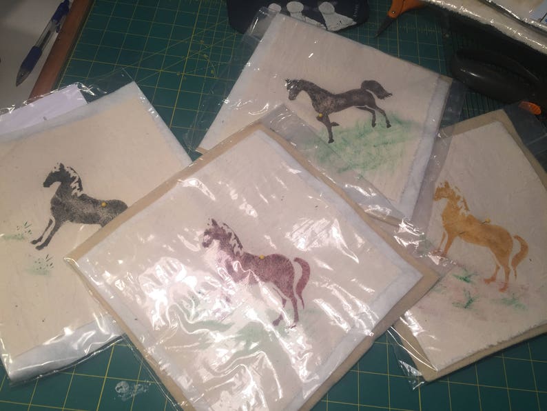 Complete Scented Warm Wool Fleece ready to assemble Christmas Gift HORSE DIY Quilted Pot Holder Kit 7.5 inch Hand Stenciled