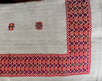Embroidered Curtains (2) Upcycled Antique Linen! OOAK Privacy Window Treatment 16 x 33".  Highly Detailed.