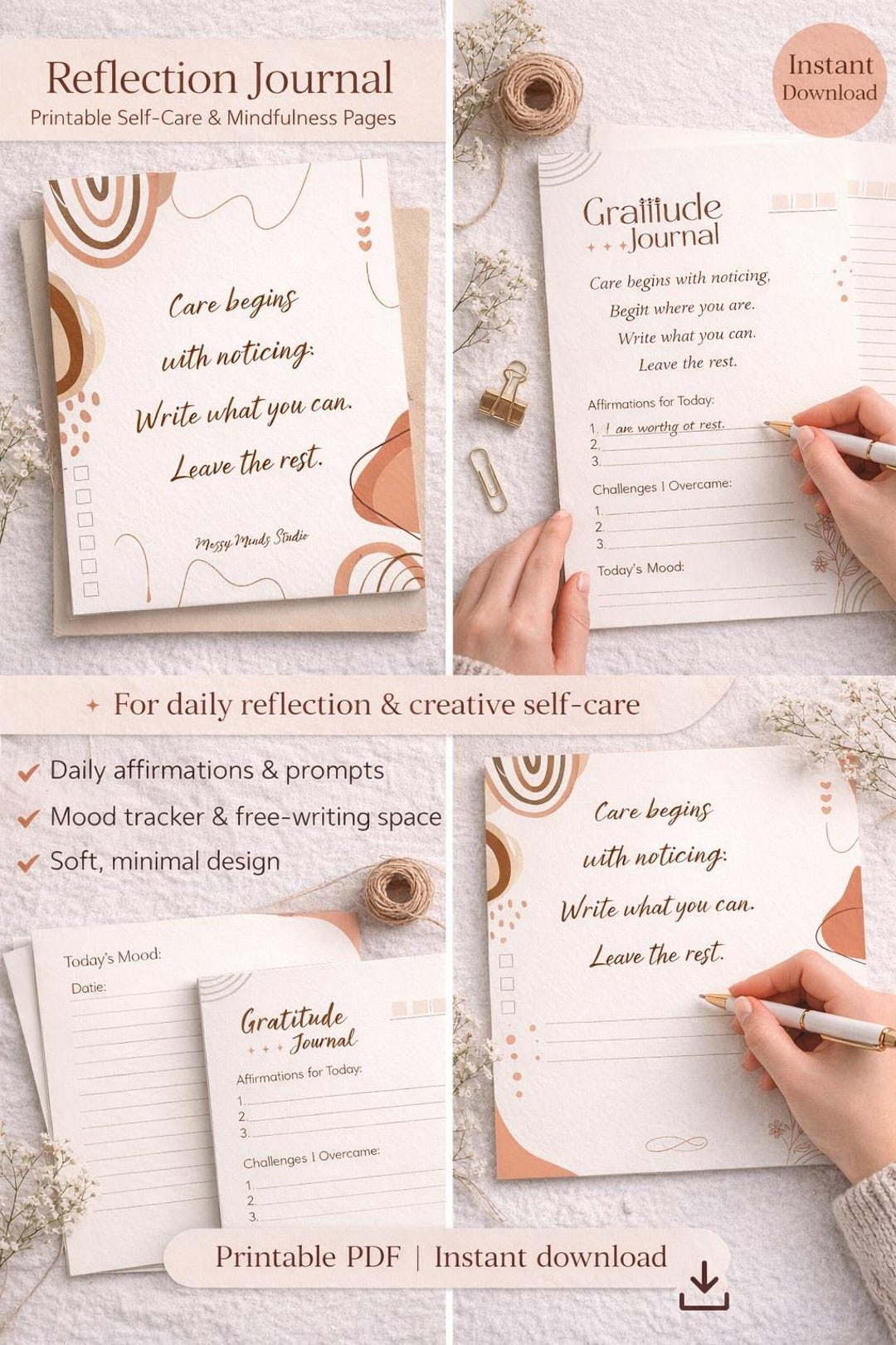 Reflection Journal | Printable Daily Self-care & Mindfulness Pages ...