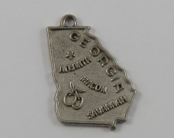 Map of Georgia State Sterling Silver Vintage Charm For Bracelet