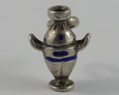 Blue Enamel Jug With Two Handles Silver Vintage Charm For Bracelet