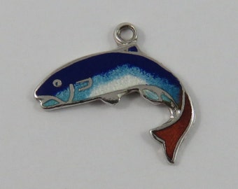 Enamel Fish Sterling Silver Vintage Charm For Bracelet