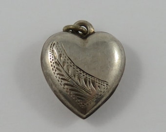 Puffy Heart Silver Vintage Charm For Bracelet