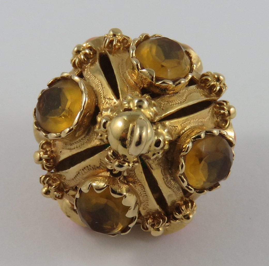 Fob With Colourful Stones 18K Gold Vintage Charm for