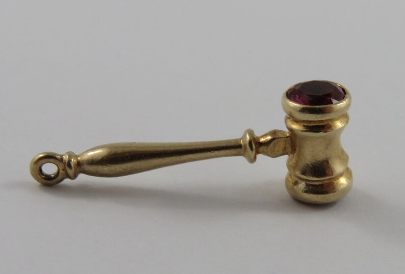 Gavel With Red Stones 10K Gold Vintage Charm For Bracelet Etsy