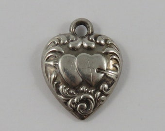 Puffy Heart Sterling Silver Vintage Charm For Bracelet