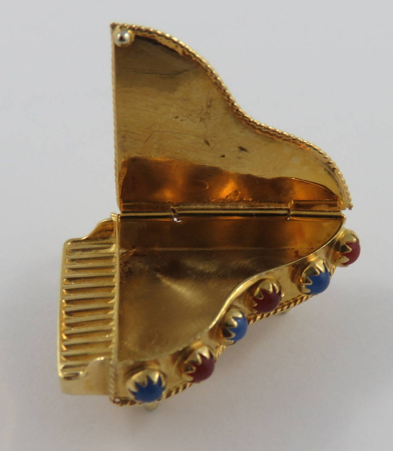 Grand Piano With Red & Blue Stones Mechanical 18K Gold Vintage Charm For Bracelet image 7